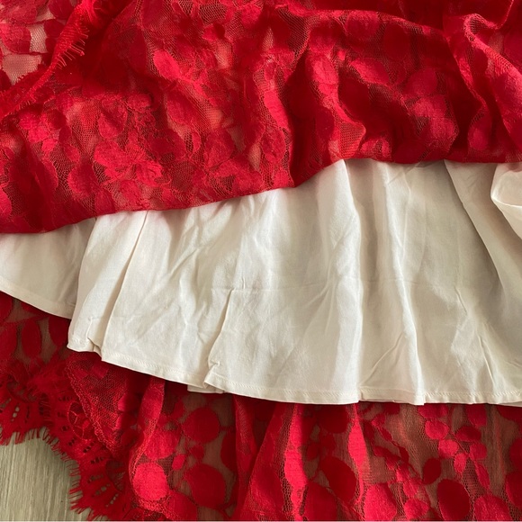 Free People | NWOT Floral Red Lace Fit & Flare Asymmetrical Quarter Sleeve 6‎ - Picture 8 of 9